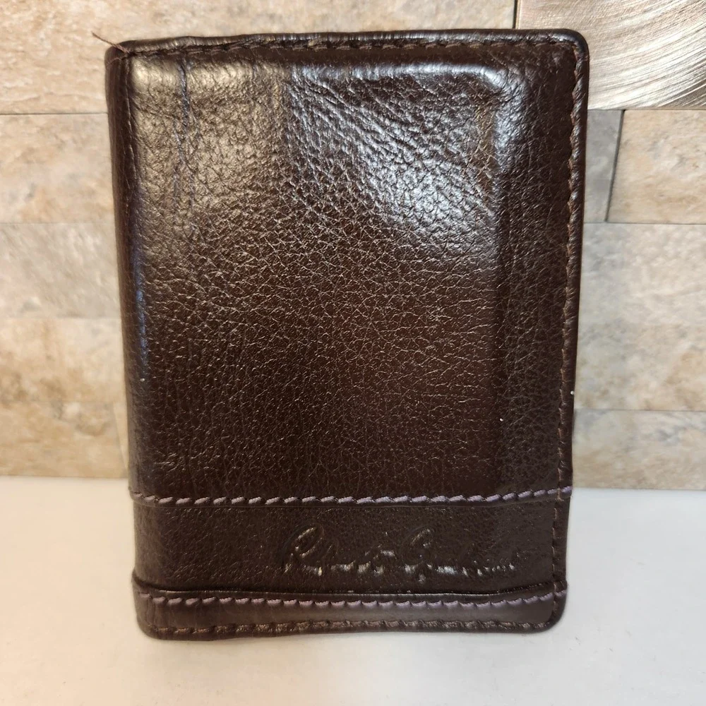 Robert Graham Mens Brown Leather Bifold Card Case Wallet Paisley ID Window